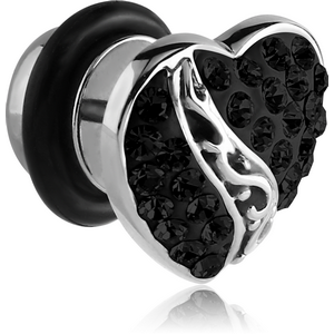 SURGICAL STEEL CRYSTALINE JEWELLED HEART FAKE PLUG