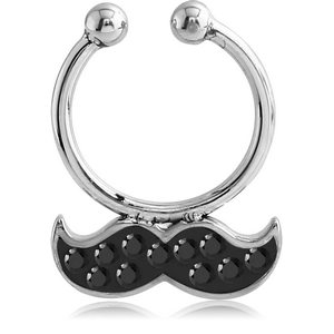 SURGICAL STEEL PREMIUM CRYSTALINE JEWELLED FAKE SEPTUM RING - MUSTACH