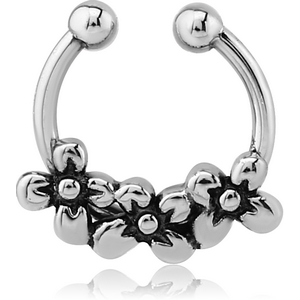 SURGICAL STEEL FAKE SEPTUM RING - FLOWERS