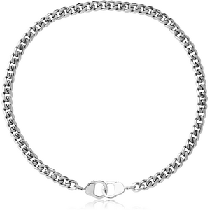 STAINLESS STEEL CUBAN NECK CHAIN WITH HANDCUFFS 45CMS
