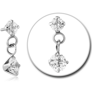 SURGICAL STEEL JEWELLED PUSH FIT ATTACHMENT FOR BIOFLEX INTERNAL LABRET WITH DANGLING PART - ROUND