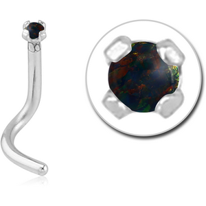 SURGICAL STEEL CURVED PRONG SET 1.5MM JEWELLED NOSE STUD WITH SYNTHETIC OPAL