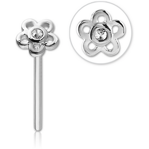 SURGICAL STEEL STRAIGHT JEWELLED FLOWER NOSE STUD