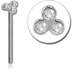 SURGICAL STEEL STRAIGHT BEZEL SET JEWELLED TRINITY NOSE STUD