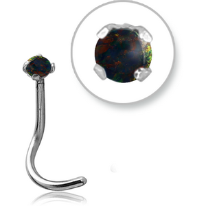 SURGICAL STEEL CURVED PRONG SET 2MM JEWELLED NOSE STUD WITH SYNTHETIC OPAL