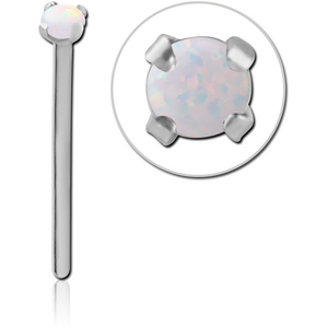SURGICAL STEEL STRAIGHT PRONG SET 2 MM JEWELLED NOSE STUD WITH SYNTHETIC OPAL