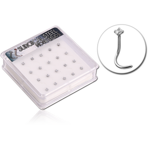 BOX OF 20 SURGICAL STEEL JEWELLED CURVED NOSE STUDS