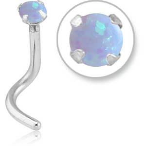 SURGICAL STEEL CURVED PRONG SET 2.5MM JEWELLED NOSE STUD WITH SYNTHETIC OPAL
