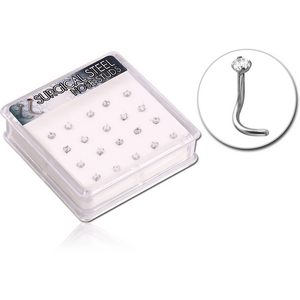 BOX OF 20 SURGICAL STEEL JEWELLED CURVED NOSE STUDS