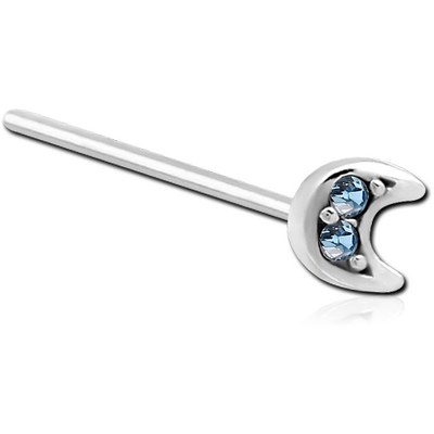 SURGICAL STEEL STRAIGHT JEWELLED NOSE STUD - CRESCENT