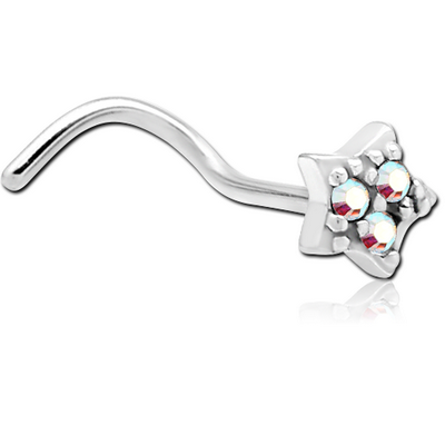 SURGICAL STEEL CURVED JEWELLED NOSE STUD - STAR