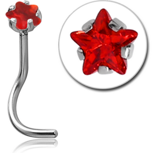 SURGICAL STEEL CURVED PRONG SET STAR JEWELED NOSE STUD