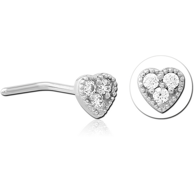 SURGICAL STEEL 90 DEGREE JEWELLED NOSE STUD - HEART