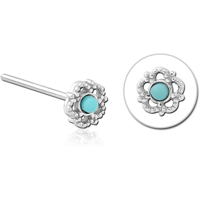SURGICAL STEEL STRAIGHT JEWELLED NOSE STUD - FLOWER