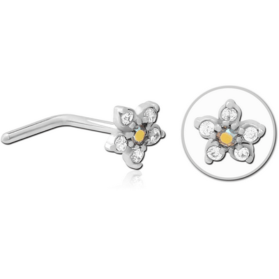 SURGICAL STEEL 90 DEGREE JEWELLED NOSE STUD - FLOWER