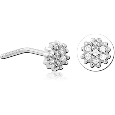 SURGICAL STEEL 90 DEGREE JEWELLED NOSE STUD - FLOWER