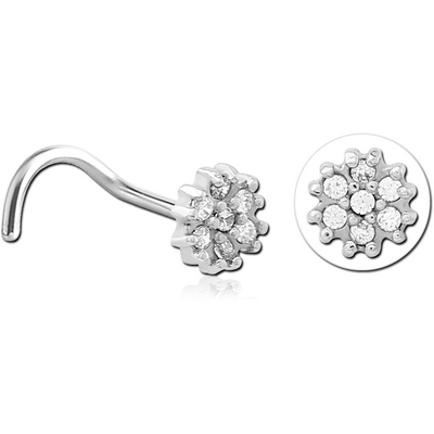 SURGICAL STEEL CURVED JEWELLED NOSE STUD - FLOWER