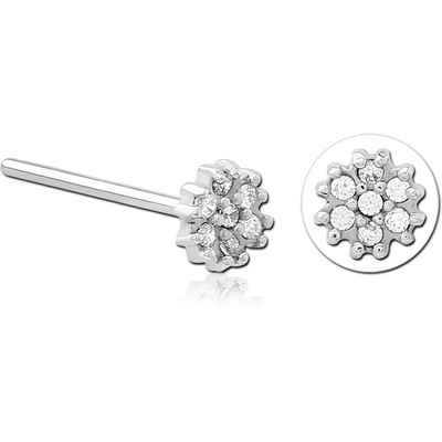 SURGICAL STEEL STRAIGHT JEWELLED NOSE STUD - FLOWER