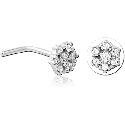 SURGICAL STEEL 90 DEGREE JEWELLED NOSE STUD - FLOWER