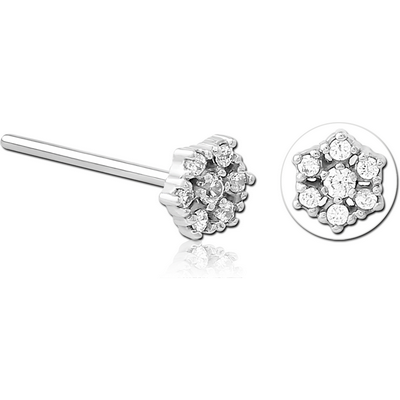 SURGICAL STEEL STRAIGHT JEWELLED NOSE STUD - FLOWER