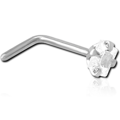 SURGICAL STEEL 90 DEGREE PRONG SET SQUARE JEWELLED NOSE STUD