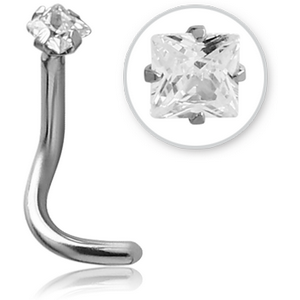 SURGICAL STEEL CURVED PRONG SET SQUARE JEWELLED NOSE STUD