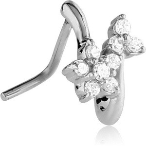 SURGICAL STEEL 90 DEGREE JEWELLED WRAP AROUND NOSE STUD - FLOWERS