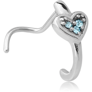 SURGICAL STEEL CURVED JEWELLED WRAP AROUND NOSE STUD - HEART