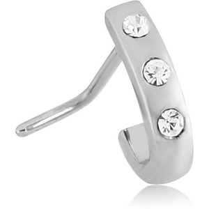 SURGICAL STEEL 90 DEGREE JEWELLED WRAP AROUND NOSE STUD - FLAT TRIPLE GEM