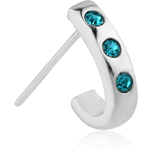 SURGICAL STEEL STRAIGHT JEWELLED WRAP AROUND NOSE STUD - FLAT TRIPLE GEM