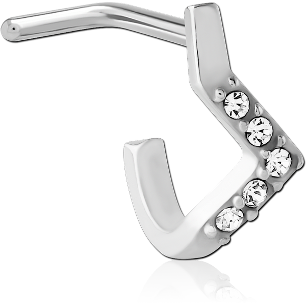 SURGICAL STEEL 90 DEGREE JEWELLED WRAP AROUND NOSE STUD - TRIPLE TOP