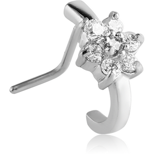 SURGICAL STEEL 90 DEGREE JEWELLED WRAP AROUND NOSE STUD - 7 GEM FLOWER
