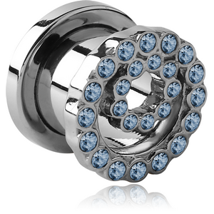 SURGICAL STEEL JEWELLED THREADED TUNNEL - ROUND - EDGE