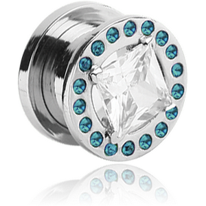 SURGICAL STEEL JEWELLED ROUND - EDGE THREADED TUNNEL WITH SQUARE