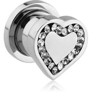 SURGICAL STEEL JEWELLED THREADED TUNNEL - HEART
