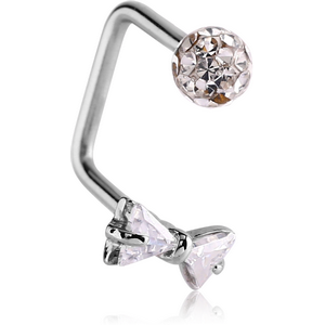 SURGICAL STEEL LIP HOOP WITH BOW AND CRYSTALINE JEWELLED BALL