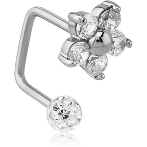 SURGICAL STEEL LIP HOOP WITH FLOWER JEWELLED AND CRYSTALINE JEWELLED BALL