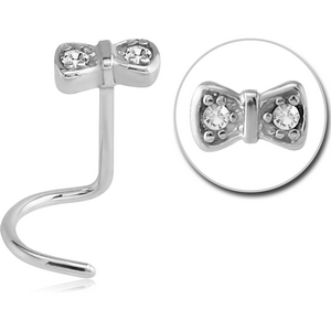 SURGICAL STEEL JEWELLED LARGE CURVE NOSE STUD - BOW
