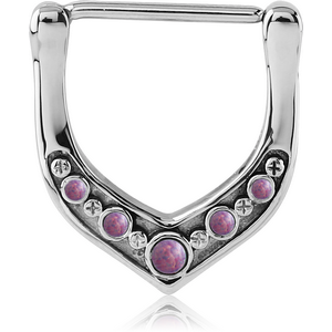 SURGICAL STEEL STNTHETIC OPAL JEWELLED NIPPLE CLICKER