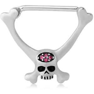 SURGICAL STEEL JEWELLED NIPPLE CLICKER - SKULL WITH BONES