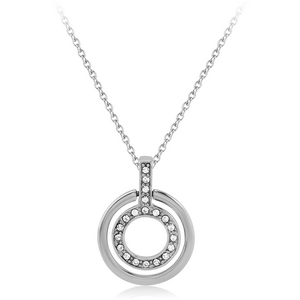SURGICAL STEEL NECKLACE JEWELLED PENDANT - TWO CIRCLES