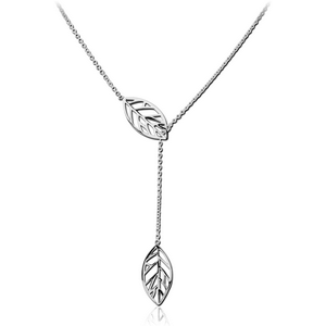 SURGICAL STEEL JEWELLED NECKLACE WITH PENDANT - LEAF