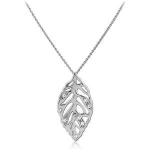 SURGICAL STEEL JEWELLED NECKLACE WITH PENDANT - LEAF