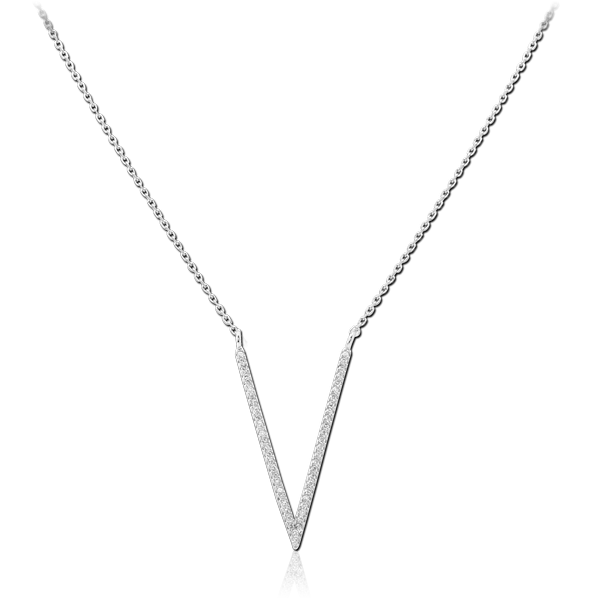 SURGICAL STEEL JEWELLED NECKLACE WITH PENDANT - V