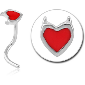 SURGICAL STEEL CURVED NOSE STUD - DEVIL HEART