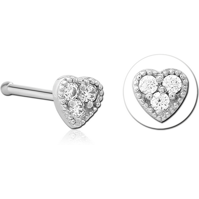SURGICAL STEEL JEWELLED NOSE BONE - HEART