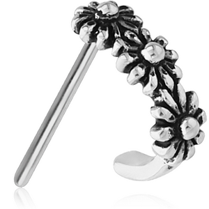 SURGICAL STEEL STRAIGHT WRAP AROUND NOSE STUD - THREE FLOWERS