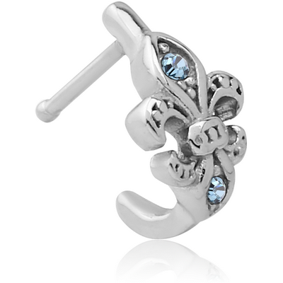 SURGICAL STEEL JEWELLED WRAP AROUND NOSE BONE - FLEUR DE LIS