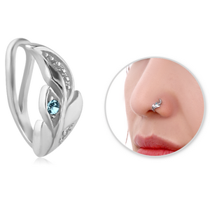 SURGICAL STEEL JEWELLED NOSE CLIP - LEAF
