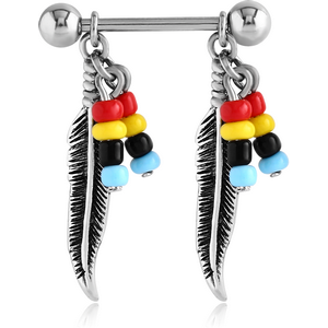 SURGICAL STEEL NIPPLE SHIELD - BEADS AND FEATHER